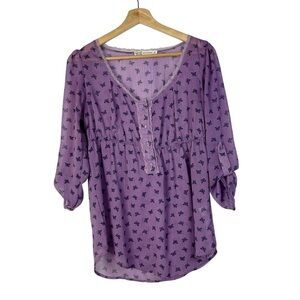 Kirra Purple Butterfly Y2K Chiffon Babydoll Long Sleeve Top M
